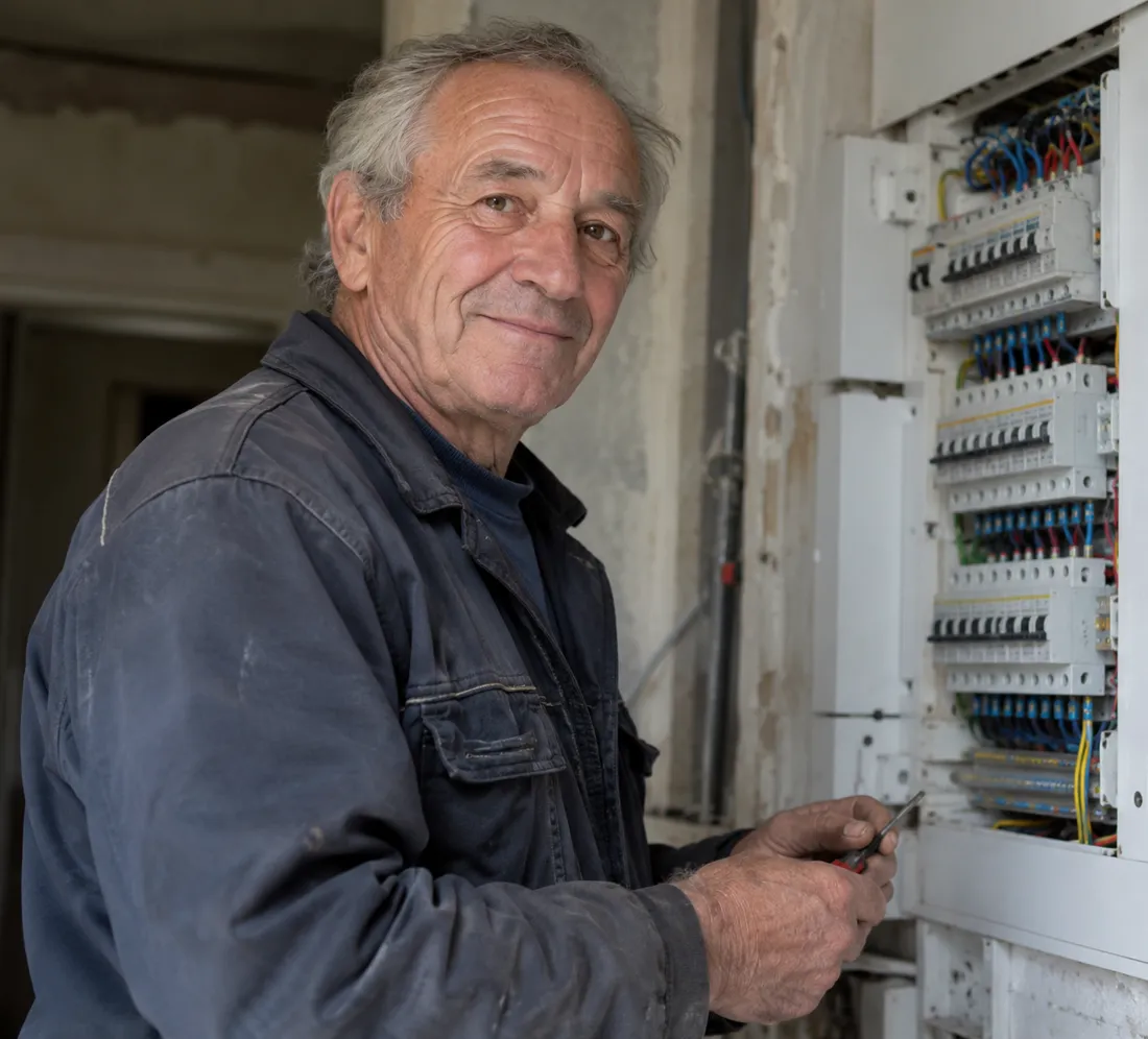 Électricien expérimenté devant un tableau électrique